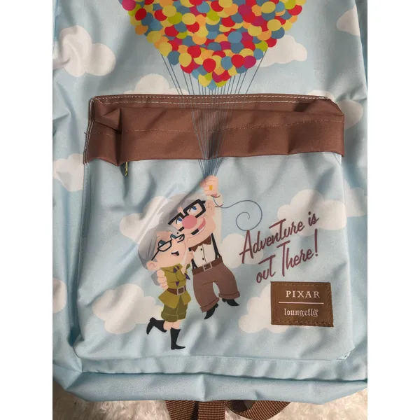 Loungefly Disney Pixar Up Carl & Ellie Canvas Backpack Light Blue Brown NEW - Image 4