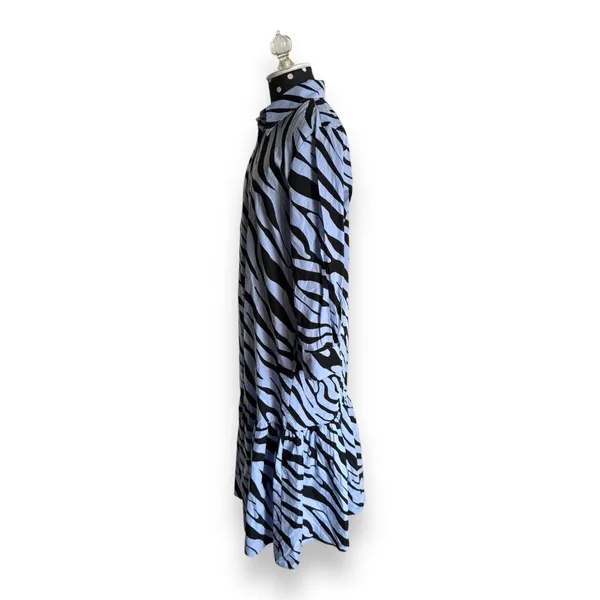 Zara Womens Dress Sz M‎ Powder Blue Black Zebra Animal Print Shirt Long - Image 10