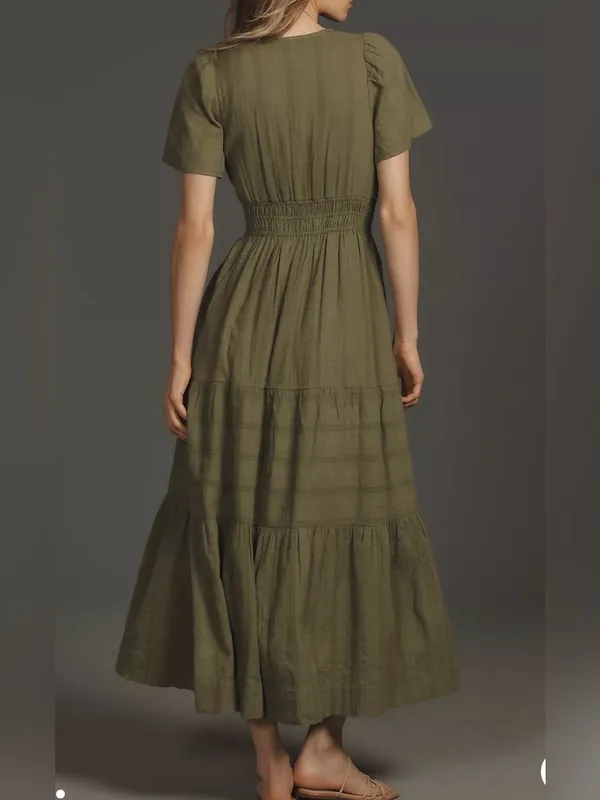 Anthropologie NWT Somerset Tiered Maxi Dress Pockets in Moss Green Size XS NEW - Image 2