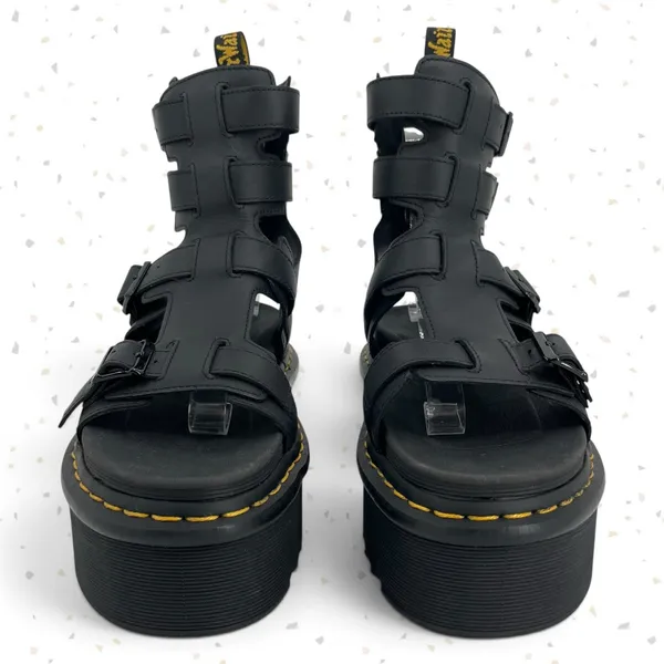 Dr. Martens Giavanna Black Leather Platform Sandals Buckles Gladiator Fit Size 9 - Image 7