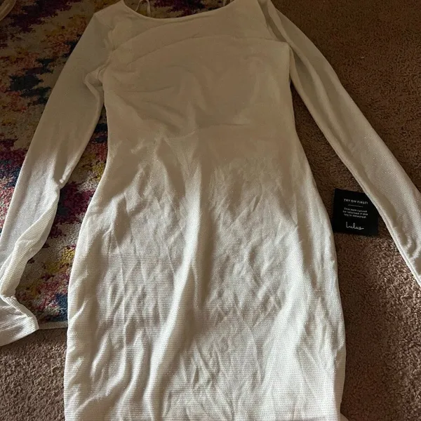 NWT Lulus Gift of Love White‎ and Silver Backless Long Sleeve Mini Dress L - Image 5