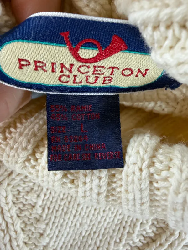 Vintage Princeton Club Womens Size Large Cream Turtleneck Sweater Fisherman - Image 5