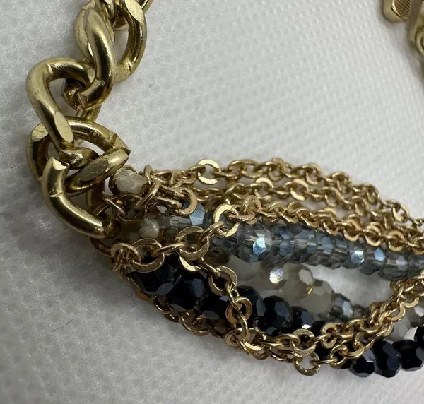 Elly Preston Gold Tone Beaded Multi Strand Chain Bracelet New Blue Gray - Image 2