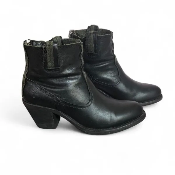 Frye Women Leslie Artisan Black Leather Boho Zip Ankle Boot Size 6.5 - Image 4