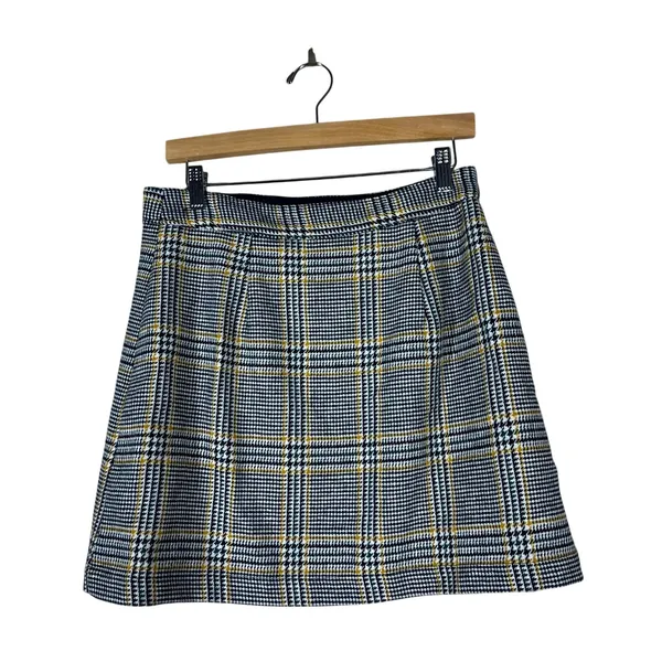 Abercrombie & Fitch Glen Plaid A-Line Mini Skirt Navy Yellow Preppy Size M - Image 3