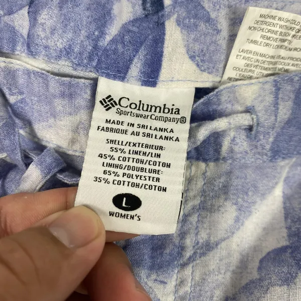 Vintage Columbia Pants‎ Womens Large Blue White Linen Floral Capri 00s AL 8184 - Image 8