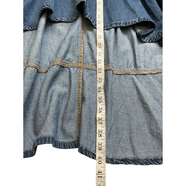 Risen Jeans Blue Denim High Low Tiered Ruffle Maxi Skirt RDS6280 Large‎ - Image 8