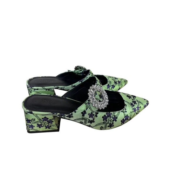ASOS DESIGN Mules 8 Floral Green Rhinestone Buckle‎ Block Heel Pointed Toe - Image 4