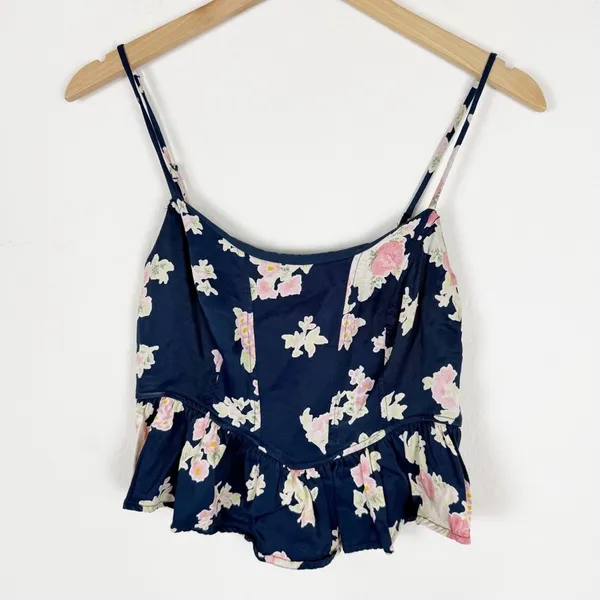 free people navy blue pink floral babydoll tank - Image 4