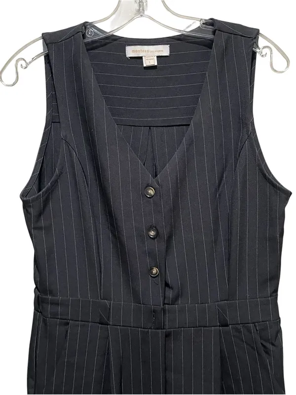 Monteau Los Angeles Jumpsuit Black Pinstripe Women’s Size Large Wide Leg - Image 3