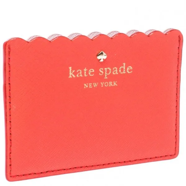 Kate Spade Coral and Pink Morris Lane Leather Card Holder with Scalloped Edge - Image 3