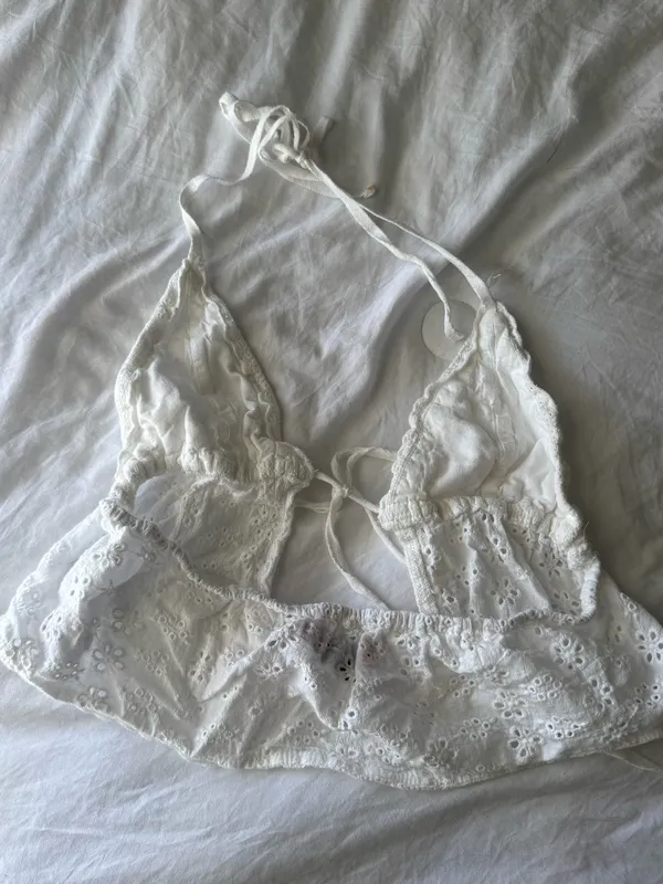 Edikted Jael Tie Front Eyelet Halter Top white  — Trendy going out top  - Image 5
