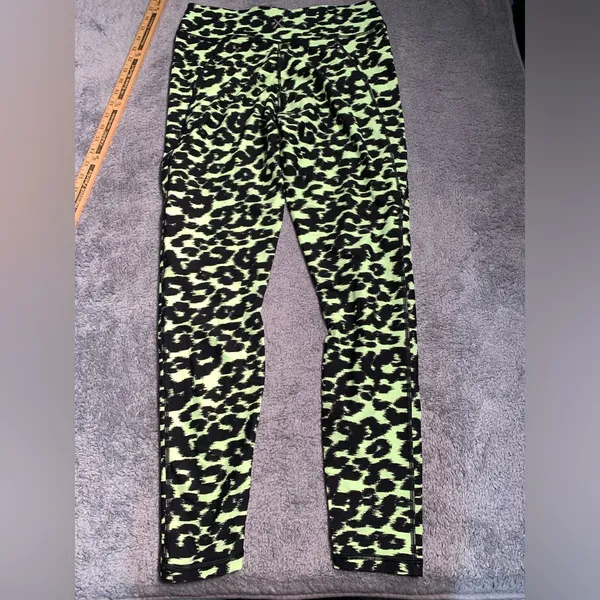 Savage x fenty sport Leopard Print Leggings in Neon Green and Black - Image 6
