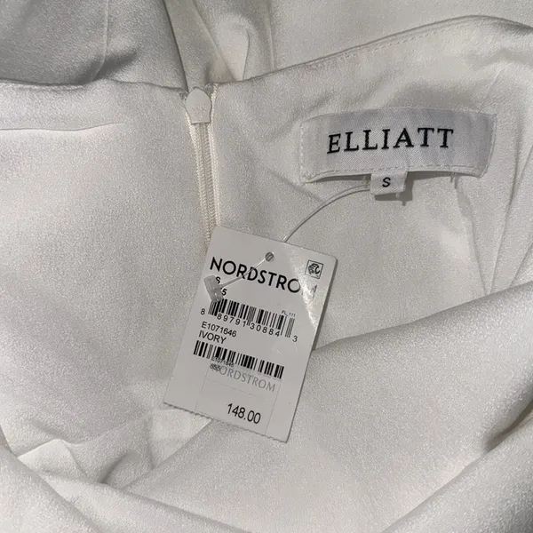 NEW ELLIATT Camo ASYMMETRIC White Ivory SATIN Halter DRAPED Cocktail dress sz S - Image 6