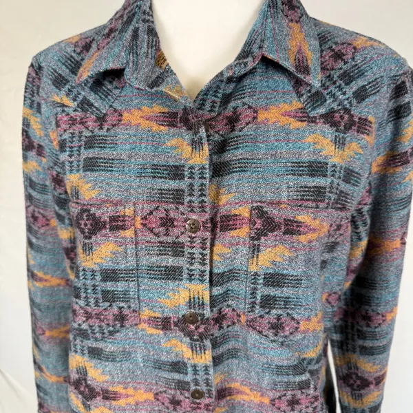 Ariat Re-AL Relaxed Fit Southwestern Jacquard Button Down Shirt Blue Purple Sz M - Image 9