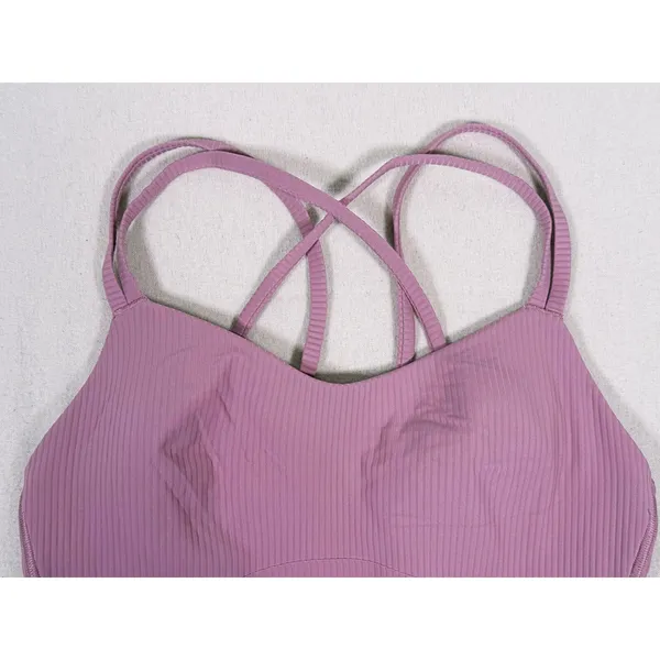 Lululemon Like a Cloud Ribbed Longline Bra Size 4 Pink Yoga Pilates Gym Studio - Image 3