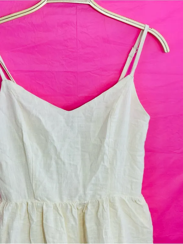 Lightweight Cream Tiered Mini Dress with Spaghetti Straps - Image 10