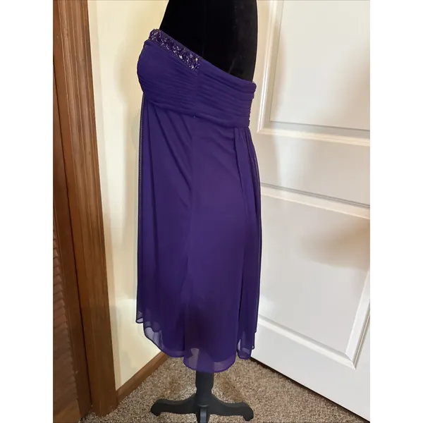 Xscape By Joanna Chen Purple Beaded Strapless Chiffon Mini Dress Sz 4 Homecoming - Image 5