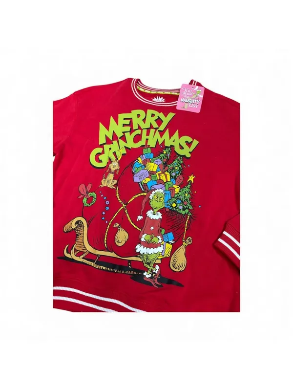 (C306) Dr. Seuss The Grinch Graphic Sweatshirt Red Holiday Christmas Large - Image 2