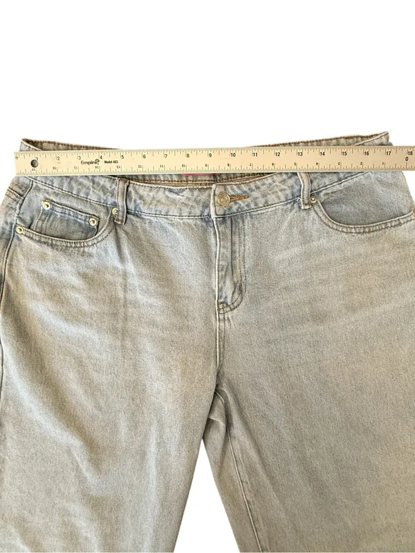 Edikted Baggy Wide Leg Jeans Womens XL Light Wash Distressed Raw Hem Y2K - Image 9