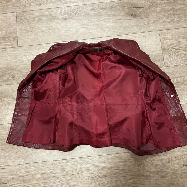 Womens Genuine Leather Belted Blazer Jacket Burgundy Size‎ Small - Image 6