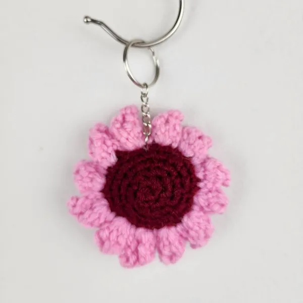 New Crochet Stuffed Keychain Burgundy Pink Flower Handmade Handcrafted - Image 6