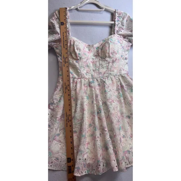 City Studios Floral Eyelet Corset Mini Dress Pastel Pink Blue XL - Image 13