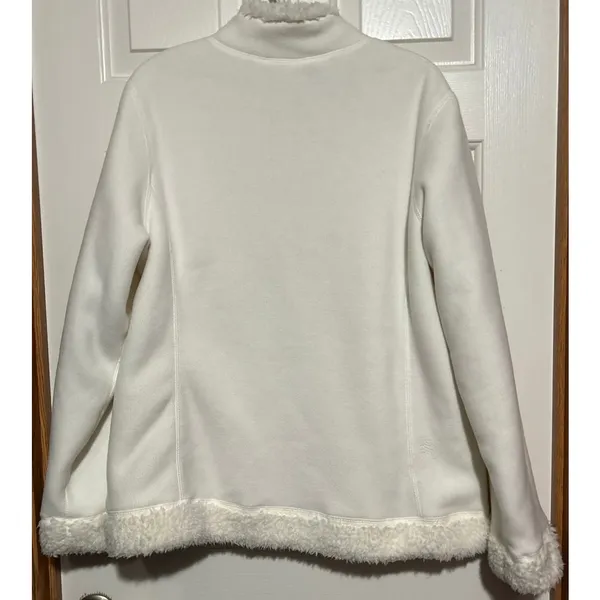 Women's White‎ Sherpa Reversible Felt Zip Up Jacket Side Pockets Size XL - Image 4
