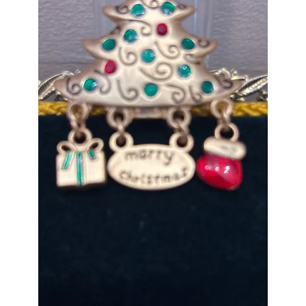 Christmas Tree Brooch Pin Enamel Gift Mitten Merry Christmas‎ Charms Gold Tone - Image 3