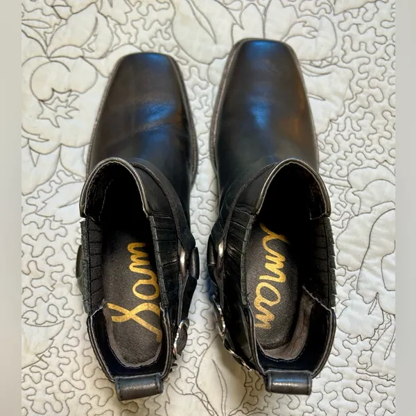 Sam Edelman Bellamie Black Leather Moto Harness Ankle Boots Block Heel Sz 6 💛 - Image 10