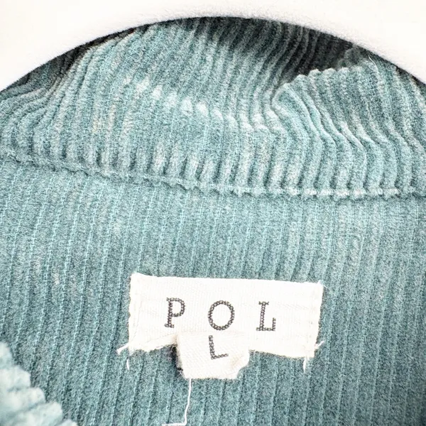 POL Womens Blue Green Corduroy Raw Hem Boho Grunge Trucker Jacket Size L - Image 3