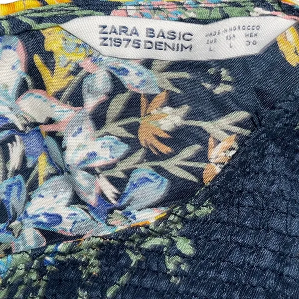Zara Basic Z1975 Denim Floral Flare Bell Sleeve Empire Waist Dress Botanical - Image 4