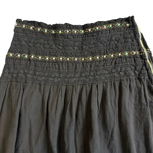 Hard Tail Western USA Mini Skirt Womens XS Black Gauze Beaded Smocked Boho - Image 4