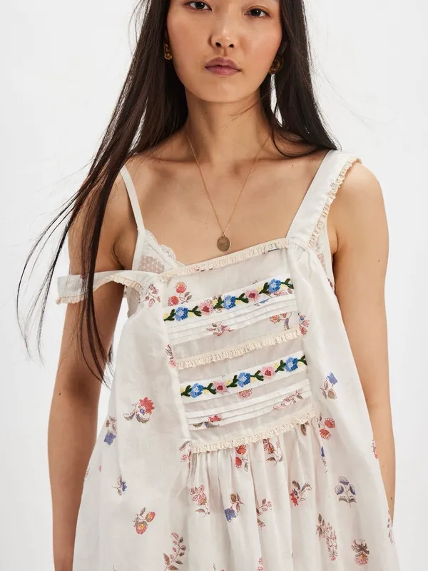 Free People The Way Back Maxi Top XS White Floral with Embroidery - Image 2