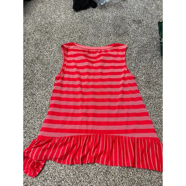 Ava James red striped peplum sleeveless tank top L - Image 9