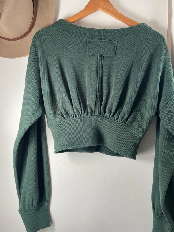 We The Free Free People- All Nighter Thermal Cropped Top - Pine Green - Image 2