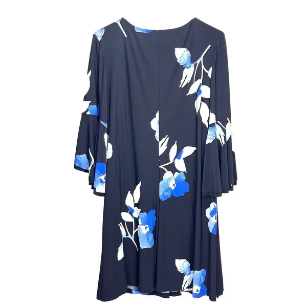 NWT‎ Ralph Lauren Blue Floral Black 3/4 Bell Sleeve Stretch Dress Size 8 - Image 6