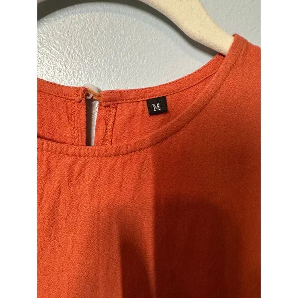 Tiered Babydoll Mini Dress Burnt OrangeSleeveless 100% Cotton Size M - Image 3