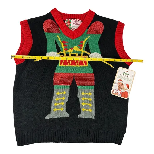 Great Christmas Ugly Sweater Vest Elf Body Mens Small Holiday Festive Merry NWT - Image 4