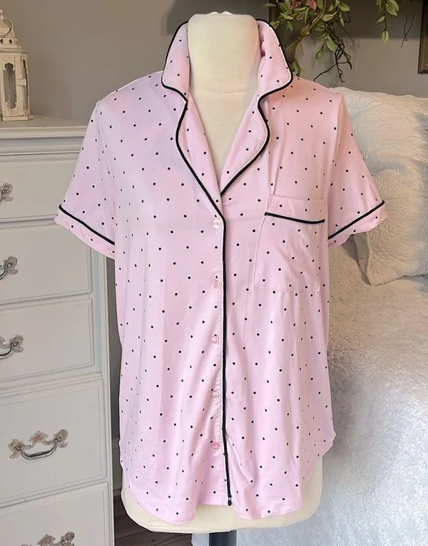 Pink Polka Dot Pajama Top Size M - Image 3