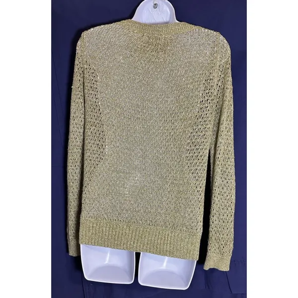 Guinevere Anthropologie Hemp Blend Open Knit Sweater Olive Gold Metallic Medium - Image 2