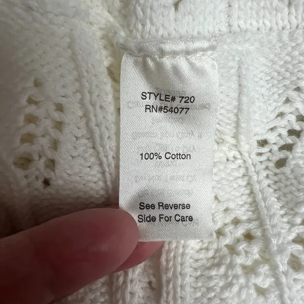 CAbi Cardigan Sweater Large Ivory Cotton Open Knit Crochet Draped Preppy Boho L‎ - Image 12
