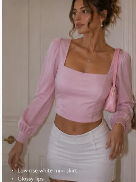 ASTR The Label Blush Pink Satin Square Neck Puff Sleeve Romantic Coquette Size M - Image 16