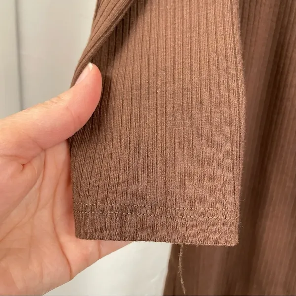 AFRM Brown Ribbed Long Sleeve Button Down Shirt Dress Mini Womens S Preppy Fall - Image 6