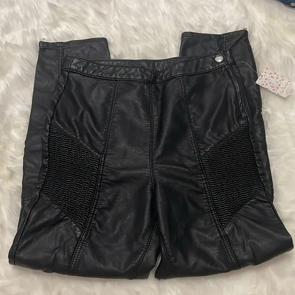 Free People Kaelin Vegan Leather Pants Biker Moto Edgy Punk High Waist Leggings - Image 3