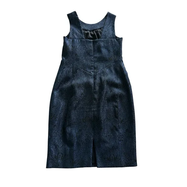 Rene Rene Ruiz Cocktail Sheath Dress‎ Size 6 Navy Blue Black Brocade Sleeveless - Image 2