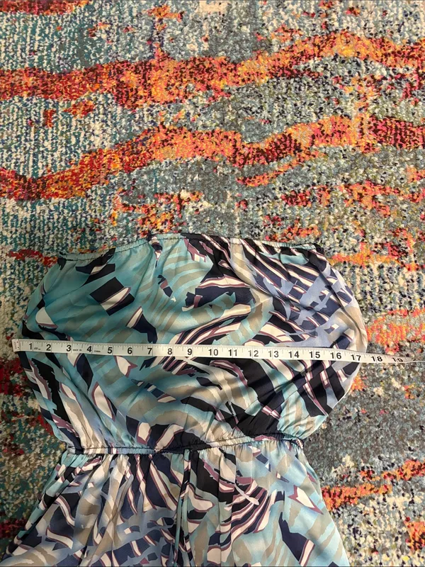 Strapless Aqua & Navy Print Maxi Dress with POCKETS! - Image 9