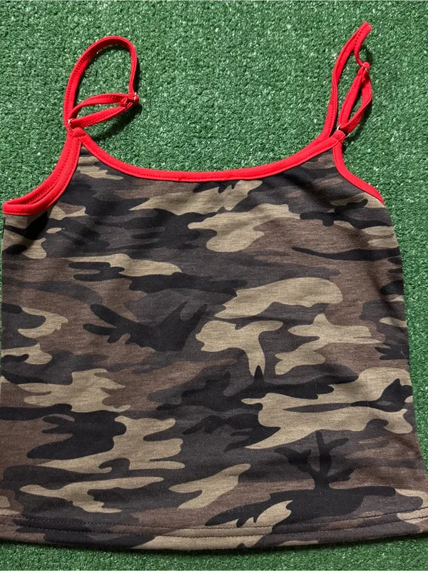 Edikted Camo Tank Top with Red Trim and Rhinestone "I ♥ LA" - Image 3