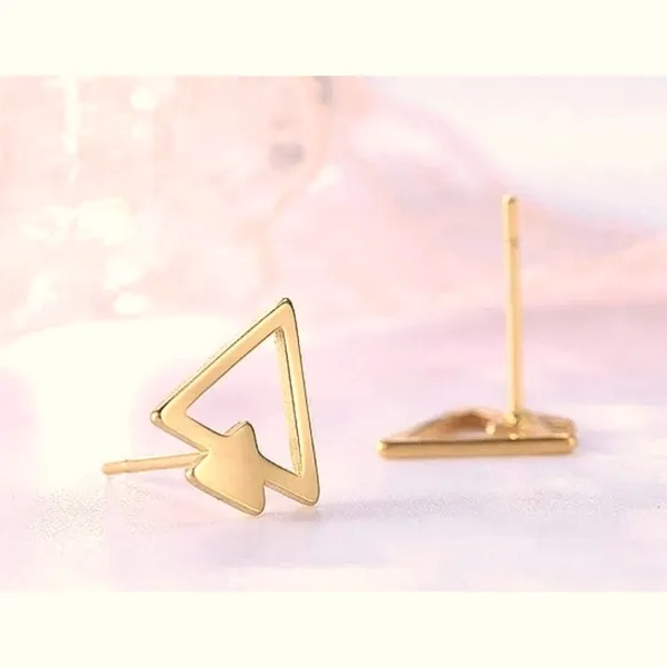 Unisex Triangle 18k‎ Gold Plated Silver Stud Earrings, 10mm - Image 2