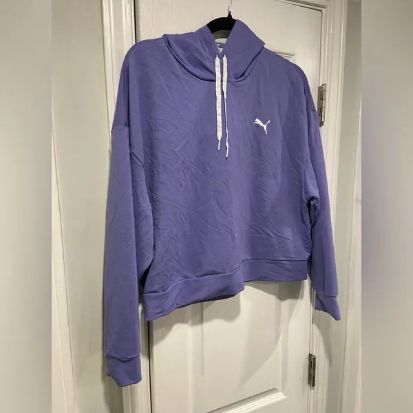 PUMA Purple Cropped Hoodie Size L Keeps You Dry Athletic Pullover Sweatshirt - Image 6